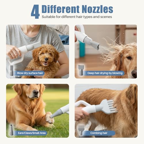 DUMOS Dog Dryer for Pet Grooming Kit, Dog Blow Dryer with 4 Nozzles