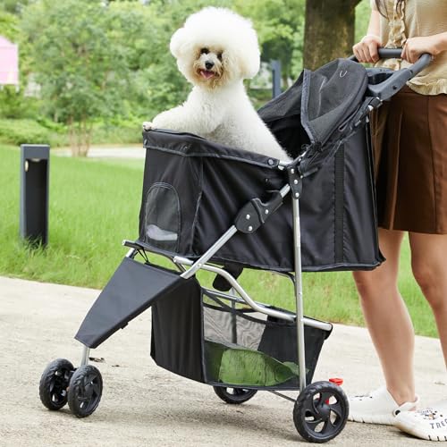 KMFurnila 3 Wheel Pet Stroller for Dogs and Cats, Foldable Design