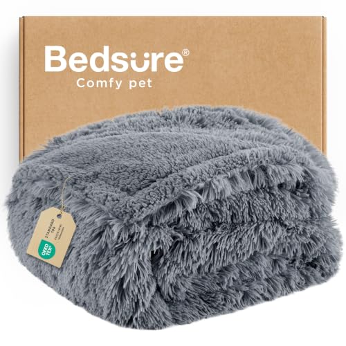 Bedsure Waterproof Dog Blankets for Medium Dogs, Fluffy Faux Fur, 40x50" | Plush Fuzzy Reversible Pet Blankets for Couch and Dog Bed,Soft Calming Throw Cat Blanket Washable, Dog Gift, Grey