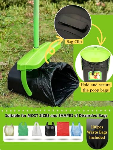 MXF 40.16" Pooper Scooper Set – Swivel Bin & Rake Kit with 100 Waste Bags | Long Handle Waste Pick Up Tool with Bag Attachment. Fits Large to Small Dogs on Lawn, Yard, Grass, Gravel, & Kennels