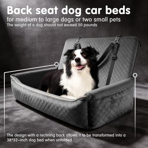 Luxury Large Dog Car Seat,Convertible to Portable Travel Dog Bed-Plush Velvet & High-Resilience Memory Foam,Universal Backseat & SUV Trunk Installation,Anti-Slip Safety Design for Medium-Large Dogs.