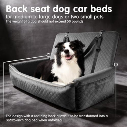 Luxury Large Dog Car Seat,Convertible to Portable Travel Dog Bed-Plush Velvet & High-Resilience Memory Foam,Universal Backseat & SUV Trunk Installation,Anti-Slip Safety Design for Medium-Large Dogs.
