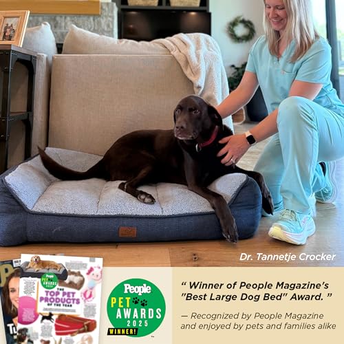 Bedsure SupportMax™ Orthopedic Dog Beds Large Sized Dog - Extra Thick Supportive Large Dogs Bed with Waterproof Washable Cover, L Plus Comfort Pet Sofa with Soft Sherpa and Nonskid Bottom, Grey, 38"