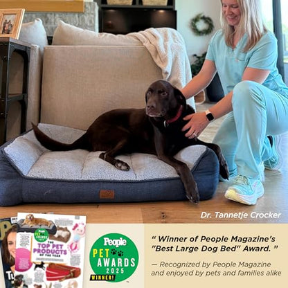Bedsure SupportMax™ Orthopedic Dog Beds Large Sized Dog - Extra Thick Supportive Large Dogs Bed with Waterproof Washable Cover, L Plus Comfort Pet Sofa with Soft Sherpa and Nonskid Bottom, Grey, 38"
