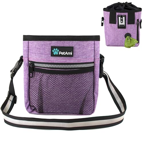 PetAmi Dog Treat Pouch, Pet Treat Pouch for Training, Dog Walking Bag Holder for Kibbles, Pet Food Toy, Dog Trainer Essentials Supplies, Poop Bag Dispenser, 3 Ways to Wear (Purple)