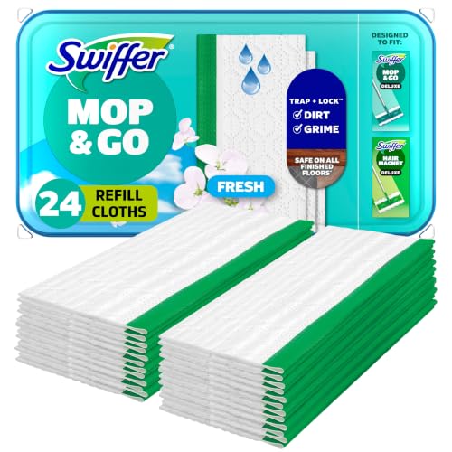 Swiffer Sweep + Mop, Wet Pads Refill, Floor Cleaner for Dirt, Dust, Hair, Cleaning Cloths for Mopping Home, Bathroom, Kitchen, All Purpose Multi-Surface Floor Wipes, Fresh, 24ct