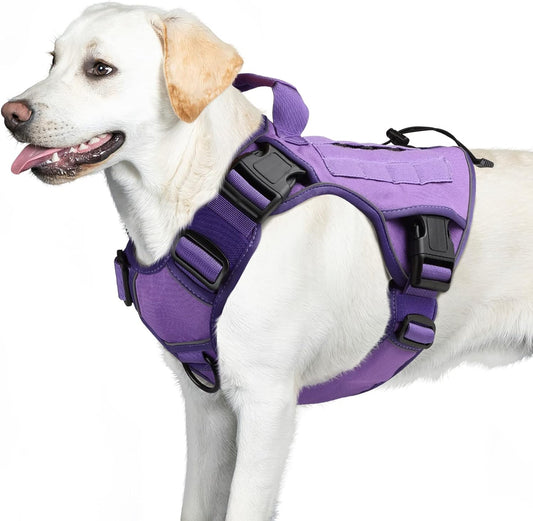 WINGOIN Purple Harness with Handle Tactical Dog Harness for Large Dogs No Pull Adjustable Reflective K9 Military Dog Vest Harnesses for Walking, Hiking, Training(Xl)