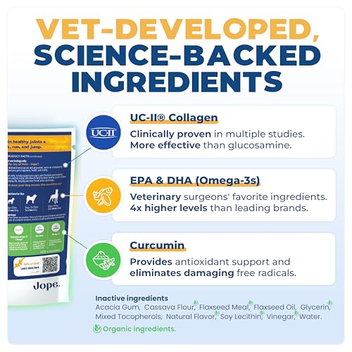 Jope Hip & Joint Supplement for Dogs Large, Medium, Small - Joint Chews w/UC-II® Collagen - Proven Better Than Glucosamine Chondroitin in Canine Health - Veterinarian Formulated, Omega 3 & Curcumin