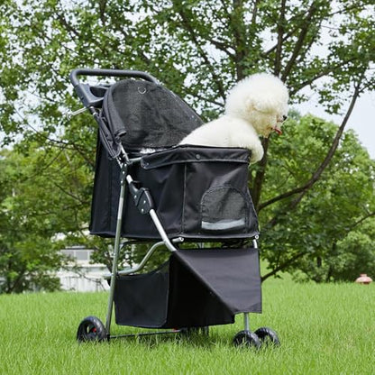 KMFurnila 3 Wheel Pet Stroller for Dogs and Cats, Foldable Design