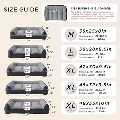 Bedsure SupportMax™ Orthopedic Dog Beds Large Sized Dog - Extra Thick Supportive Large Dogs Bed with Waterproof Washable Cover, L Plus Comfort Pet Sofa with Soft Sherpa and Nonskid Bottom, Grey, 38"