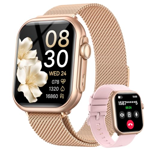 Smart Watch for Women for iPhone Android: 1.85"Smartwatch with Make/Answer Call Sleep Heart Rate SpO2 Blood Pressure Monitor IP68 Waterproof 120+Sport Mode Fitness Tracker 1000mAh Battery 2Bands Pink