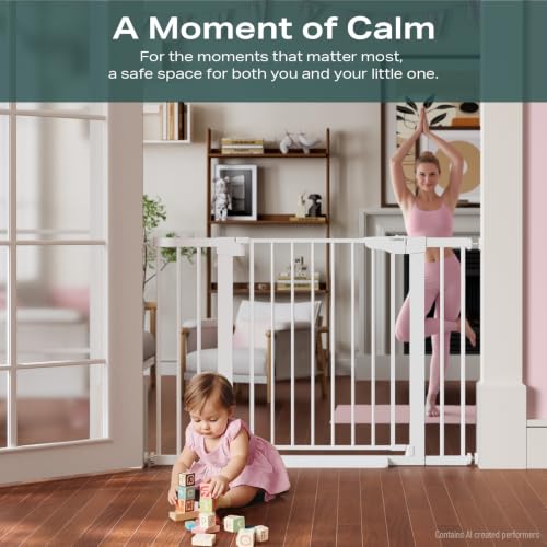 Cumbor 30-46" Baby Gate for Stairs, Auto Close Dog Gate for Doorways White