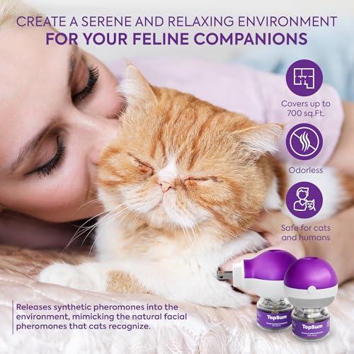 TopSum Cat Calming Diffuser Refill: 6 Refills Top Value Pack Cat Pheromones Calming Diffuser Refill – Helps Reduce Scratching Peeing Meowing Hiding Urine Marking Aggression (6 Refills)