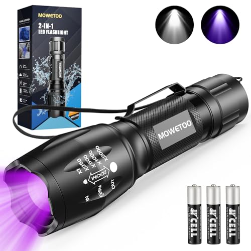 MOWETOO UV Flashlight with 395nm Black Light & White Light