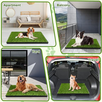Dog Grass Pad with Tray, 34''X23'' Large Artificial Turf Grass Potty, Reusable Puppy Pee Pads for Dogs, Portable Dog Litter Box for Indoor/Outdoor Potty Training Toilet