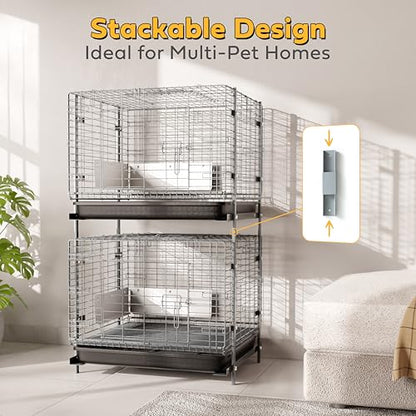 HOMESTEAD Rabbit Cage with Pull-Out Tray – 24 Inch Bunny Cage, Metal Rabbit Breeding Cage, Dual Access Doors, Waterproof Bottom & Urine Guard