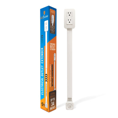 EZ Outlet Electrical Outlet Extender. Access Hard-to-Reach Outlets! Features USB-A, USB-C, and 2 AC Outlets, Extends 22"-34", Rotates 180°. Use Behind Couches, Nightstands, Desks, and More.