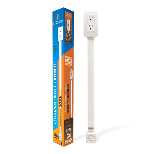 EZ Outlet Electrical Outlet Extender. Access Hard-to-Reach Outlets! Features USB-A, USB-C, and 2 AC Outlets, Extends 22"-34", Rotates 180°. Use Behind Couches, Nightstands, Desks, and More.