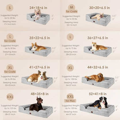 EHEYCIGA Orthopedic Dog Beds for Extra Large Dogs 44x32Inch, Waterproof Memory Foam XL Pet Bed with Sides, Non-Slip and Egg-Crate Foam Big Dog Couch Bed with Washable Removable Cover, Grey
