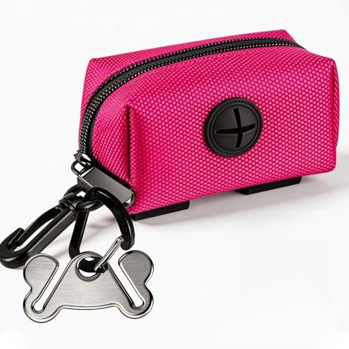 Dog Waste Bag Dispenser Pet Poop Bags Holder for Doggie Waste Bags Dispensers Soft Fabric Zipper Small Doggy Puppy Pouch for Leash Accessory Attachment with Carrier,Pink