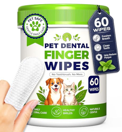 Dog Dental Wipes for Teeth Cleaning, Finger Toothbrush Wipes for Dogs Cats,Dog Teeth Cleaning Wipes Reduce Bad Breath & Plaque Tartar, No-Rinse Daily Oral Care,Dog Toothbrush & Toothpaste Alternatives