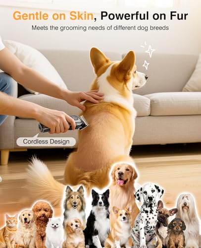 Dog Clippers for Grooming, Dog Grooming Kit, Low Noise, Thick Fur, Gunmetal | IPX7 waterproof rechargeable cordless trimmer, stainless steel blade, 6 guide combs, dual charging via dock or USB cable
