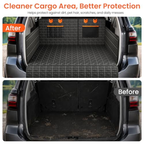 IJVAE SUV Cargo Liner for Dogs, Waterproof Dog Trunk Cover with Bumper Flap Protector, Pet Cargo Mat for SUVs Sedans Vans, Non-Slip Scratchproof Dog Seat Cover，Large Size Universal Fit, Black