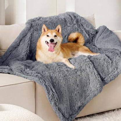 Bedsure Waterproof Dog Blankets for Medium Dogs, Fluffy Faux Fur, 40x50" | Plush Fuzzy Reversible Pet Blankets for Couch and Dog Bed,Soft Calming Throw Cat Blanket Washable, Dog Gift, Grey
