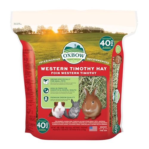 Oxbow Western Timothy Hay for Small Pets – All-Natural Grass Hay for Rabbits, Guinea Pigs, and Chinchillas – High Fiber for Digestive Health and Dental Support – 40 oz Bag