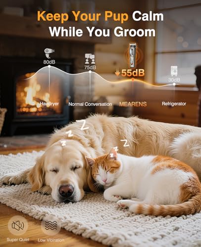 Dog Clippers for Grooming, Dog Grooming Kit, Low Noise, Thick Fur, Gunmetal | IPX7 waterproof rechargeable cordless trimmer, stainless steel blade, 6 guide combs, dual charging via dock or USB cable