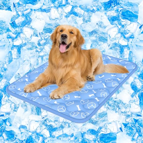 Rywell Dog Cooling Mat 2.0, Ocean Blue, 44" x 32" Thick & Durable Cooling Mat for Extra Large Dogs, Long-Lasting Cool with Waterproof & Color-Changing Arc-Chill Tech (Q-Max>0.5) Washable & Non-Toxic
