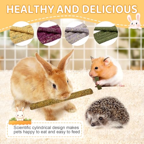 52Pcs Rabbit Chew Sticks, Guinea Pig Toys, Natural Timothy Grass Molar Teeth Stick, Mixing Flowers, Roses, Calendula and Forget Me Not, Small Animals Treats