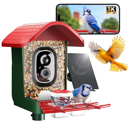 3K Smart Bird Feeder with Camera, 2.4GHz WiFi Solar Camera Feeder, AI Bird Species Identification & Real-Time App Alerts, Chew-Proof & Waterproof for Outdoors