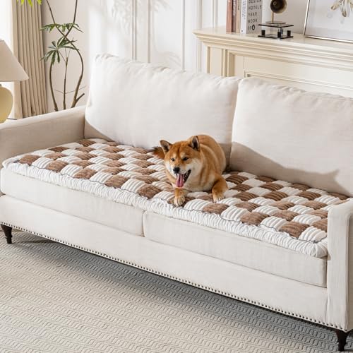 Npetrsnug Couch Cover for Dogs Washable, Soft Flannel Dog Couch Cover Protector, Non Slip Pet Couch Covers for Sofa, Couch Protector for Dogs Large Medium Small Size (Brown, 27.56 x 70.9 inch)