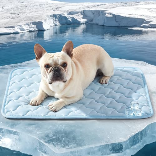 GASUR Cooling Mat for Dogs, Q-Max>0.5 Instant Temp Drop Dog Cooling Mats for Medium Dogs&Cats, Cooling Pad for Dog - Indoor Outdoor Travel Use, Snag Resistant, Machine Washable&Anti-Slip, 28"X22" Blue