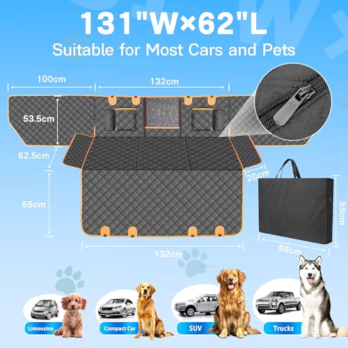 Twesync Dog Car Seat Cover for Back Seat, Hard Bottom Car Seat Cover for Dogs with Door Protectors, Waterproof Back Seat Extender for Dogs, Scratch-Resistant, Suitable for Cars
