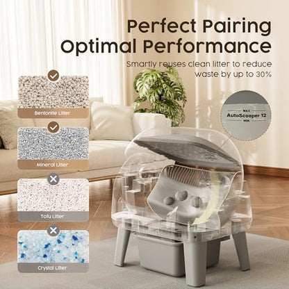 PetPivot Open Top Self Cleaning Cat Litter Box, Automatic Litter Box with 7 Pairs of Safety Sensors, Anti-Pinch Protection and Easy Access Step for Senior Cats, Dark Grey
