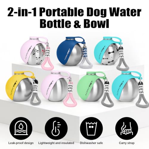 AOFANPET Portable Dog Water Bottle 10oz Stainless Steel Travel Bowl