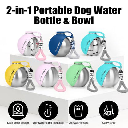 AOFANPET Portable Dog Water Bottle 10oz Stainless Steel Travel Bowl