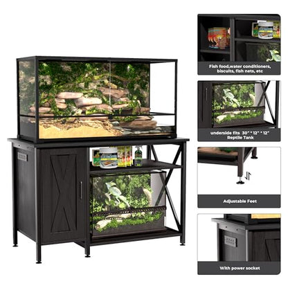Herture 40-120 Gallon Reptile Tank Stand with Power Outlet, Terrarium Stand with Storage Cabinet, 48" X 24" Tabletop, Reptile Terrarium,Turtle Tank Black PG08XYB
