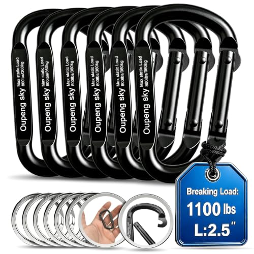 6PCS Carabiner Clip - Heavy Duty Iron Carabiners 800lbs Carabeaner D Ring Shape,Key Chain Clip Hook,Keychain Clip,Multipurpose for Camping, Hiking,Backpacking or Other Outdoor Activities, Black.