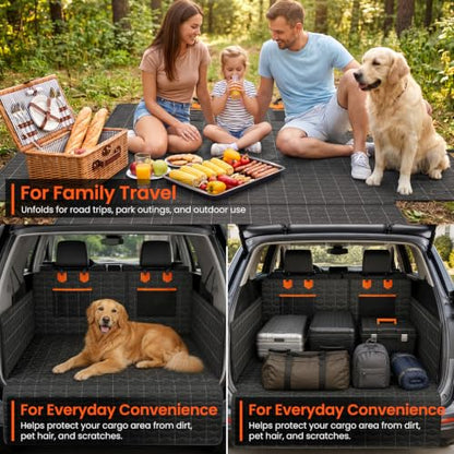 IJVAE SUV Cargo Liner for Dogs, Waterproof Dog Trunk Cover with Bumper Flap Protector, Pet Cargo Mat for SUVs Sedans Vans, Non-Slip Scratchproof Dog Seat Cover，Large Size Universal Fit, Black