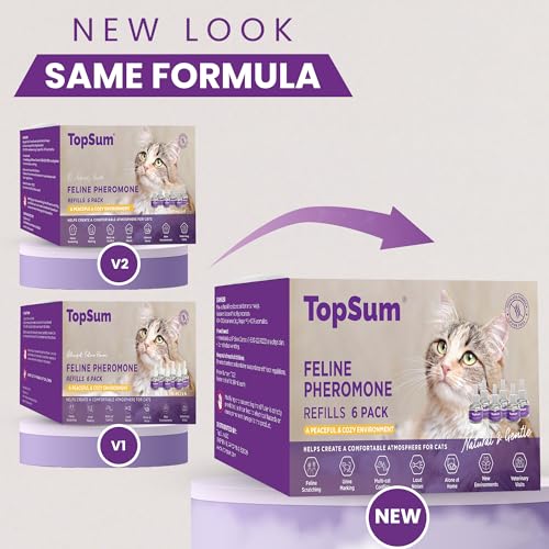 TopSum Cat Calming Diffuser Refill: 6 Refills Top Value Pack Cat Pheromones Calming Diffuser Refill – Helps Reduce Scratching Peeing Meowing Hiding Urine Marking Aggression (6 Refills)