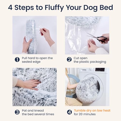 JOLLYVOGUE Small Dog Bed, Calming Dog Beds for Small Dogs & Indoor Cats - 20 Inches Donut Washable Cat Bed for Kittens & Puppies, Round Fluffy Plush Faux Fur Pet Beds(Smoke Grey)
