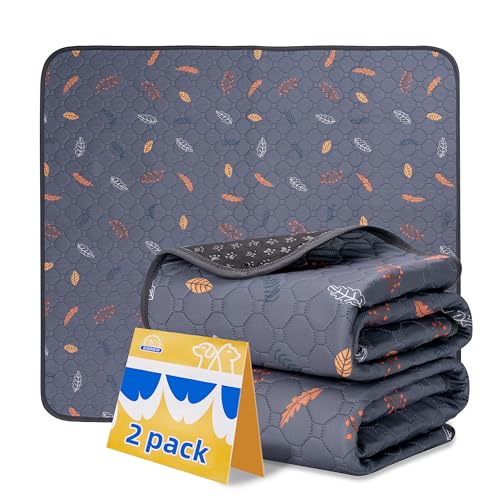 Sunheir Washable Pee Pads for Dogs, Thick Heavy Absorbency Reusable, Prevent Leakage, Waterproof, Non-Slip Pee Pads for Puppy Playpen, Crate, Whelping Box, Potty Training, Grey, 2 packs