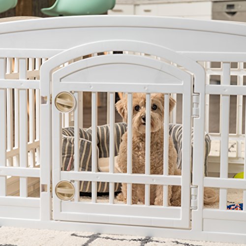 IRIS USA Dog Playpen 24" 4-Panel Dog Playpen with Door, 35 x 35 x 24, Puppy Playpen, Dog Play Pen Indoors, Pet Fence, Puppies/Small Dogs, White