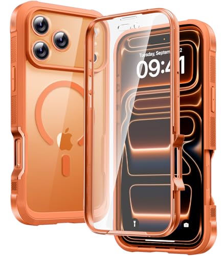 Diaclara Magnetic Designed for iPhone 17 Pro Max Case Full Body Bumper[Compatible with MagSafe] Military Drop Proof Cover with Built-in Touch Sensitive Anti-Scratch Screen Protector,Orange
