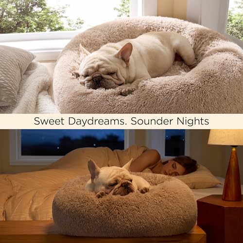 Bedsure Calming Small Dog Bed Donut Washable Cat＆Puppy Bed,23 inches Camel