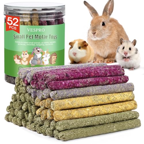 52Pcs Rabbit Chew Sticks, Guinea Pig Toys, Natural Timothy Grass Molar Teeth Stick, Mixing Flowers, Roses, Calendula and Forget Me Not, Small Animals Treats