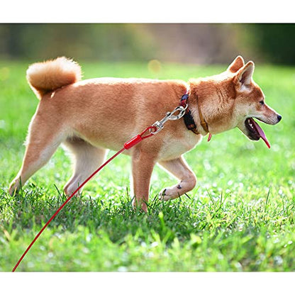 BV Dog Tie Out Cable 30 Feet - Heavy Duty Dog Lead Up to 125 Pounds - Reflective & Rust-Free with Quick Release Swivel Clips & 360° Rotating Clasp - Tangle-Free Dogs Runner for Yard (Red, Single)